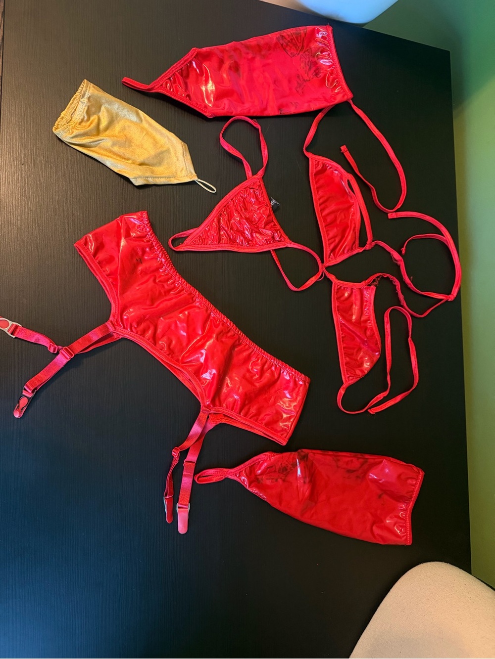 Exposed Red Vinyl Lingerie Set - Women Intimates & Sleepwear